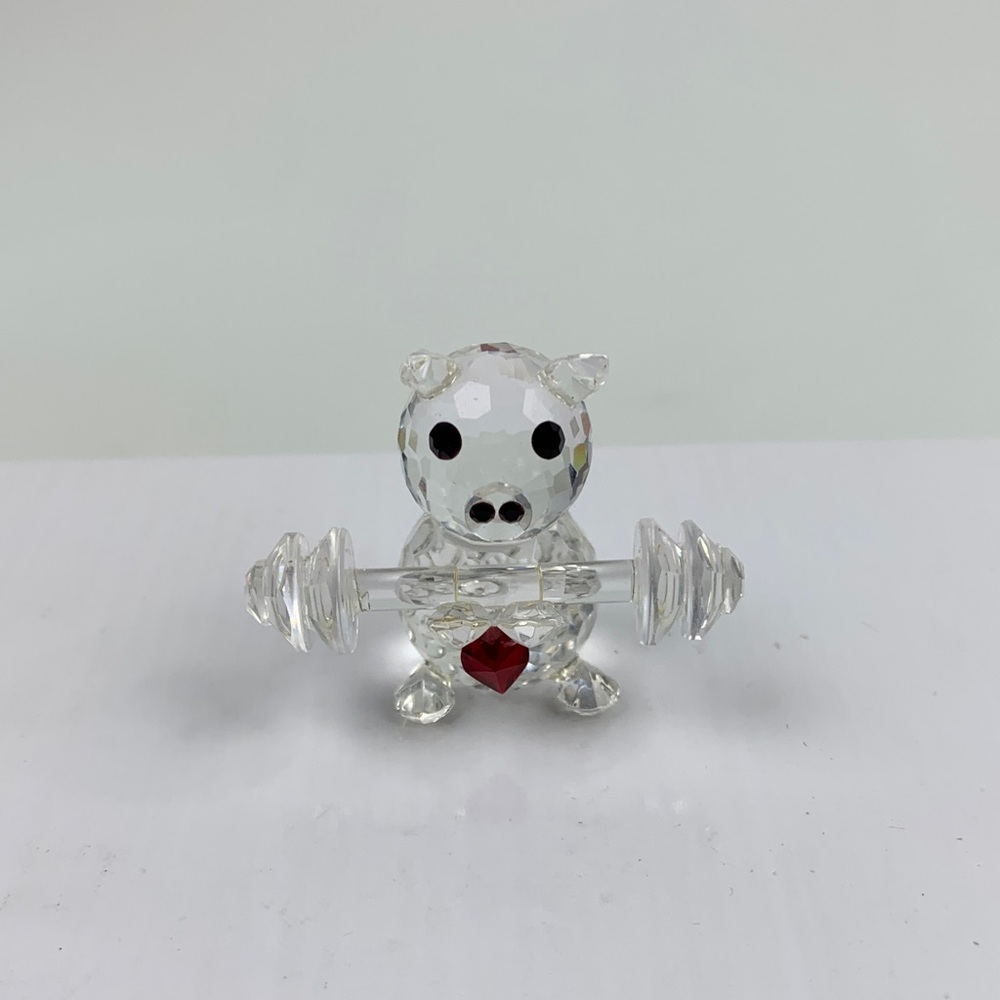 Crystal glass Pig Figurine with Red Heart and barbell weightlifting NEW